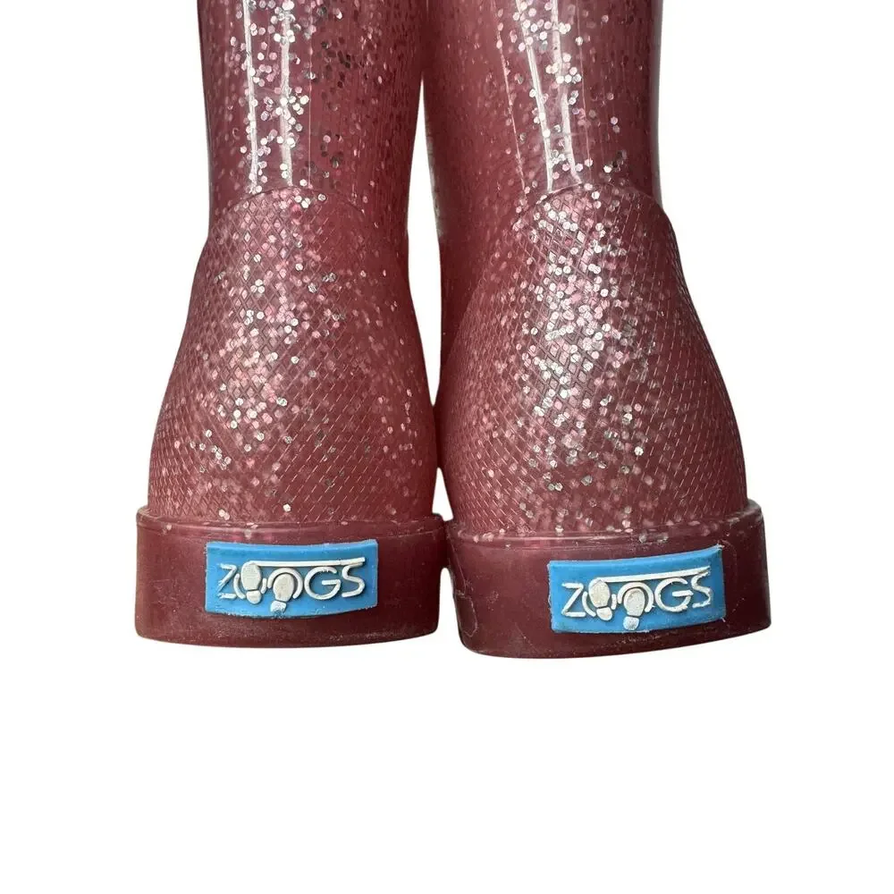 Zoogs Pink Silver Glitter Rain Boots - Girls Size 10 - Sparkly